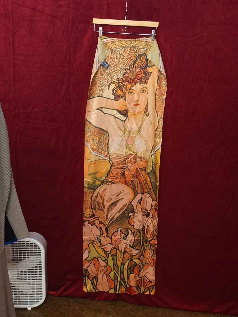 Art Nouveau Floral Panel Maxi Skirt in Muted Orange and Cream IVAN LENDL